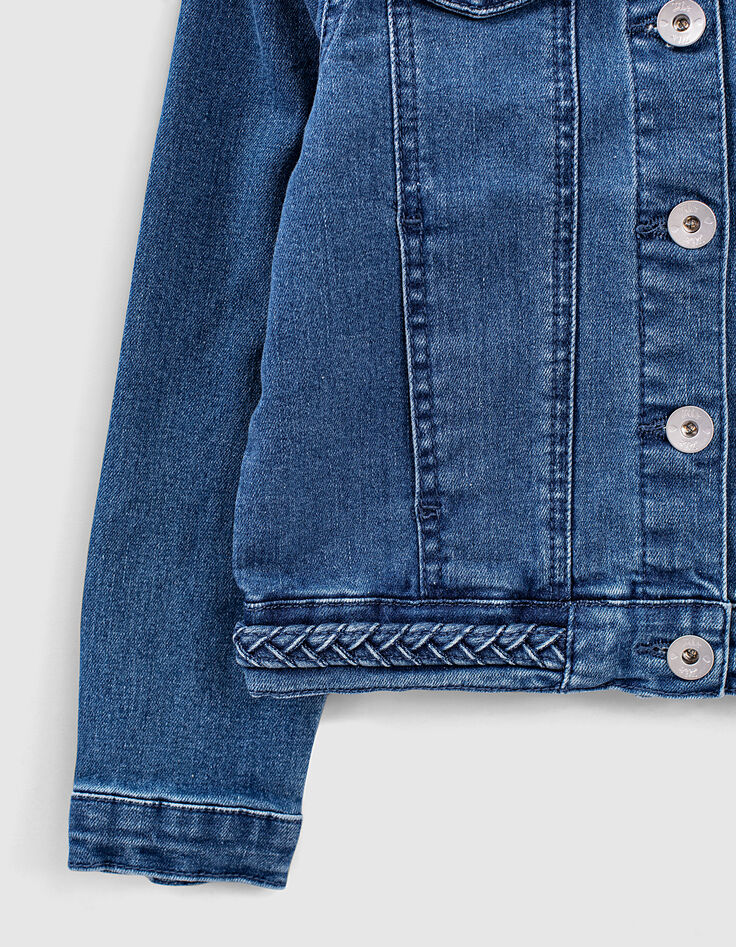 Veste en jean bio stone blue brodée dos fille -5