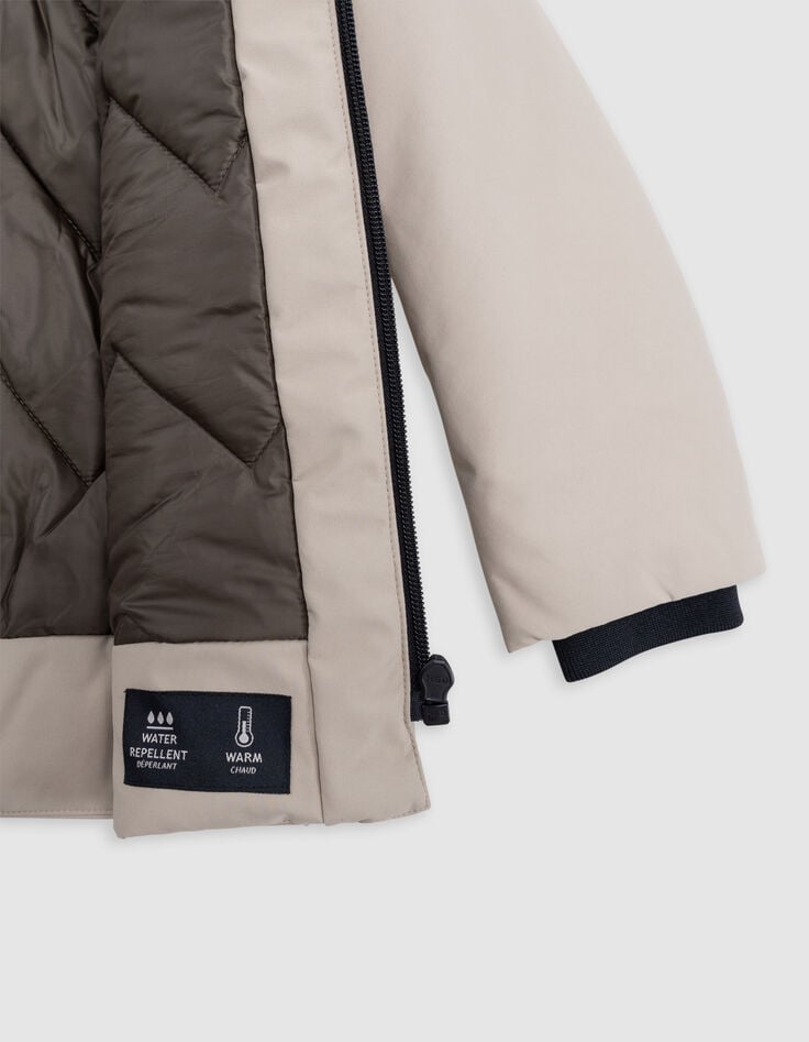 Boy's recycled beige parka with magnetic fastening-7