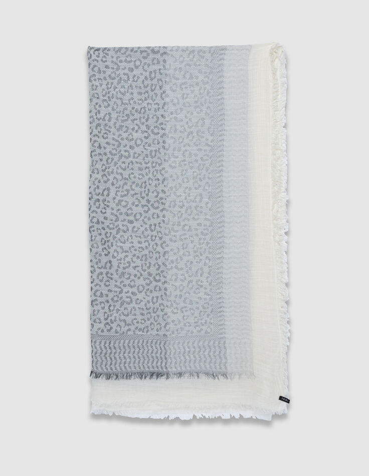 Pa&ntilde;uelo blanco de jacquard con estampado de leopardo Mujer-2
