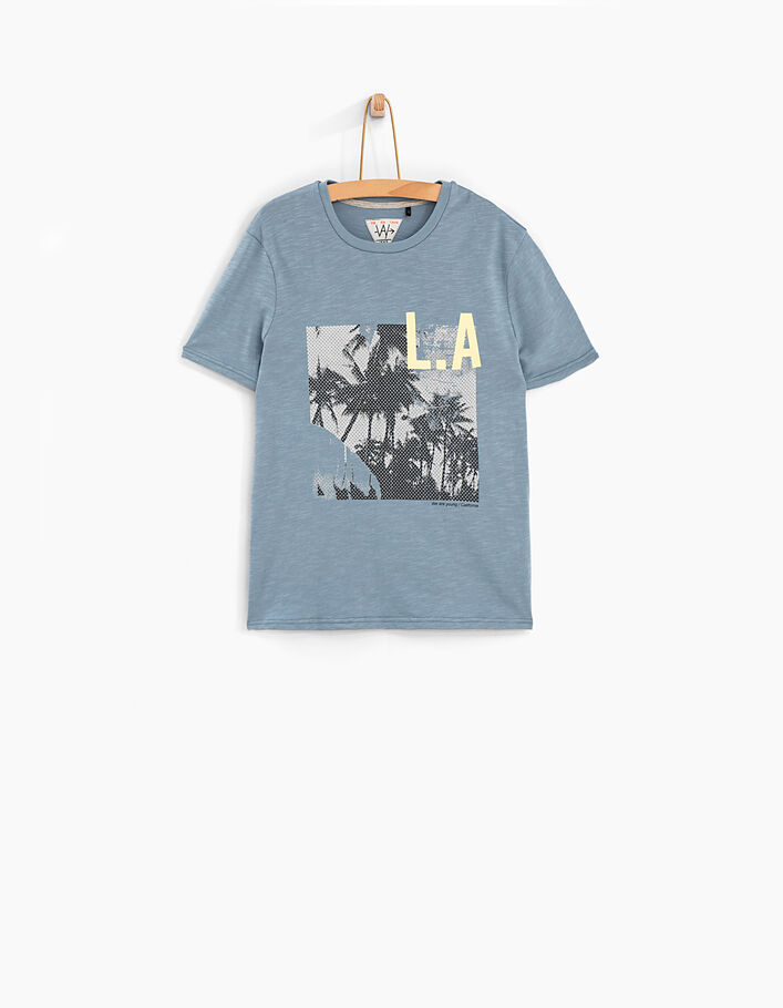 Camiseta gris azulado con foto palmeras niño - IKKS