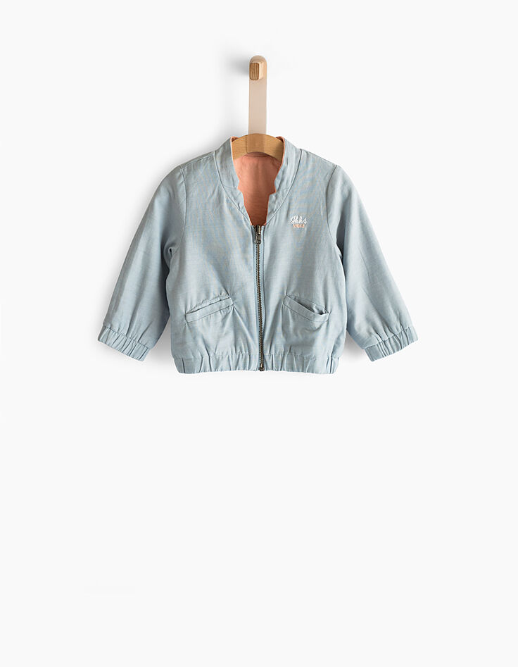 Baby girls’ bleach blue+pink reversible cardigan-1 Baby girls’ bleach blue+pink reversible cardigan-1