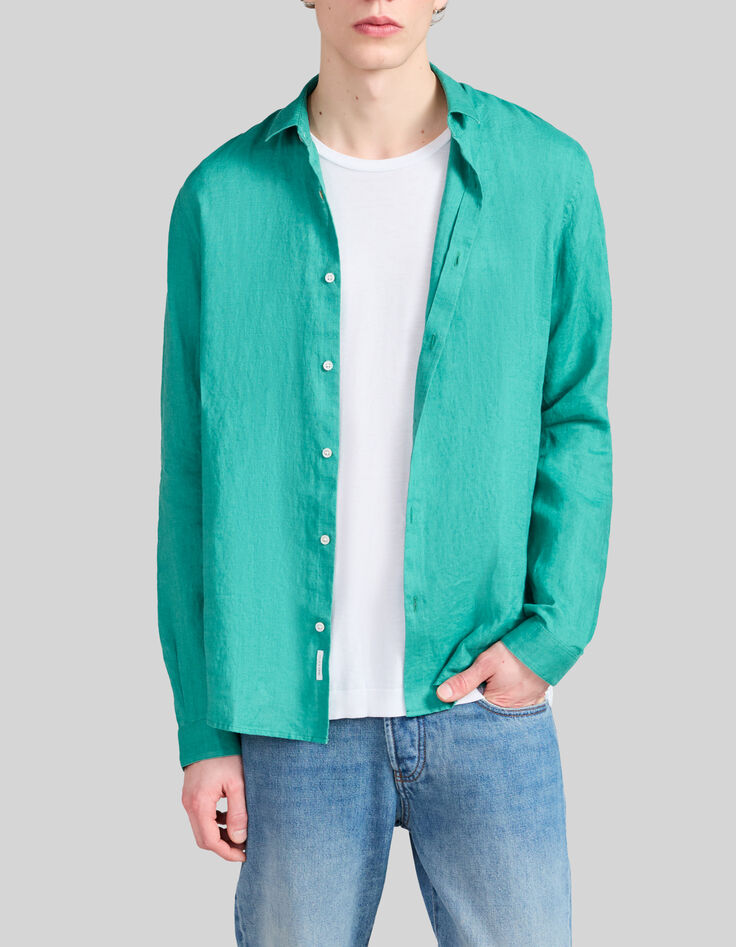 Men’s petrol pure linen SLIM shirt-2