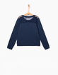 Blaues Mädchensweatshirt mit Blumenstickerei-2