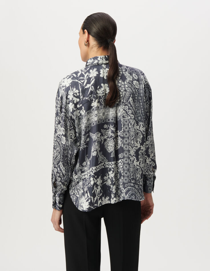 Camisa azul grisáceo satinado estampado pañuelo mujer-3