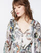 Robe longue en voile créponné jungle parrots blanc cassé-4