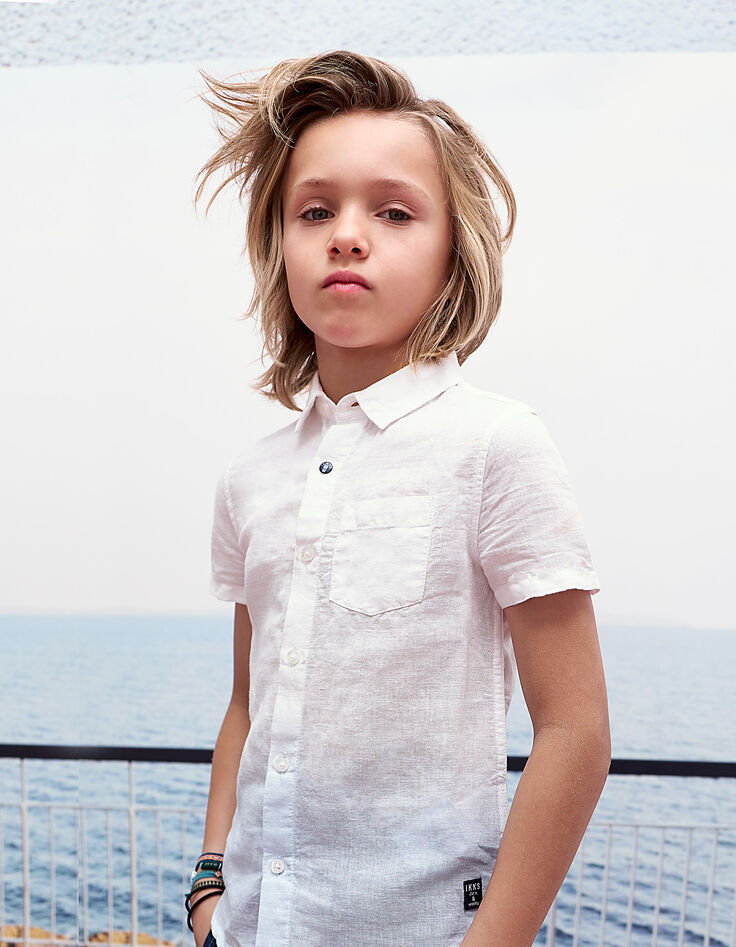 Boys’ off-white deep-dye-look cotton linen shirt-1