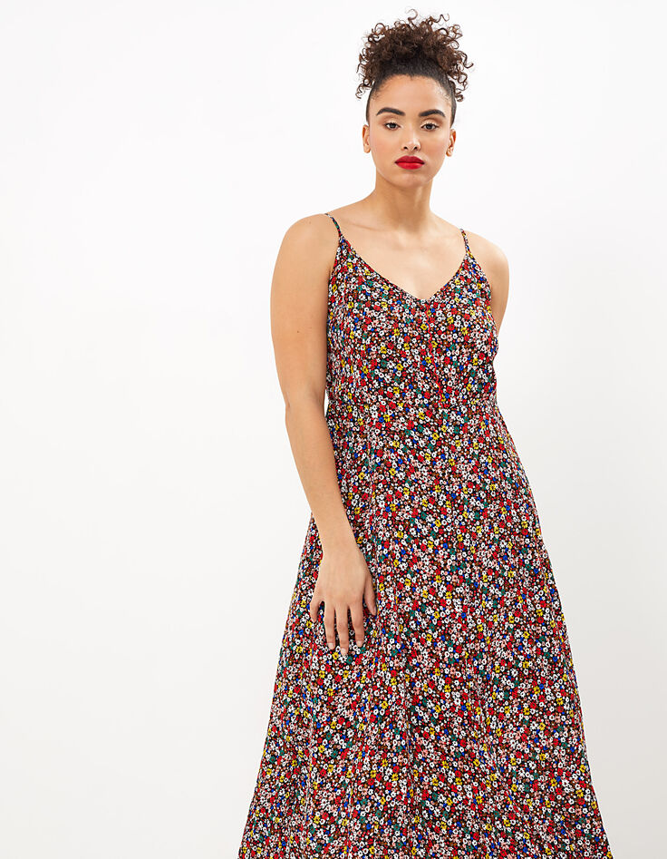 Vestido largo negro estampado florecitas multico I.Code -2 Vestido largo negro estampado florecitas multico I.Code -2