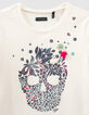 Ecru T-shirt doodshoofd glitterbloemen meisjes-3