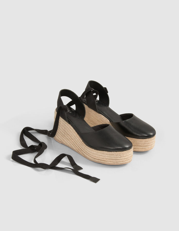 Schwarze Damen-Ledersneakers mit Plateau und Schnürung-5