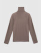 Pull châtain tricot col roulé Homme-5