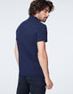 Men's navy polo shirt, textured stripes-3