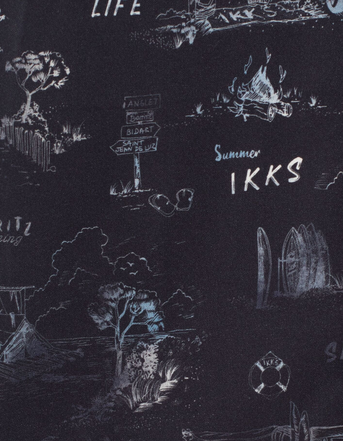 Boys' navy toile de Jouy organic cotton short shirt IKKS