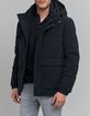 Chaqueta acolchada con relieve de terciopelo azul marino para hombre-5