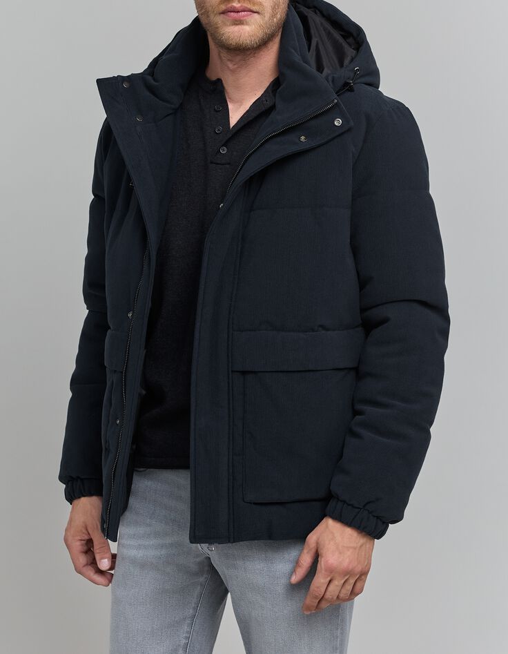 Chaqueta acolchada con relieve de terciopelo azul marino para hombre-5