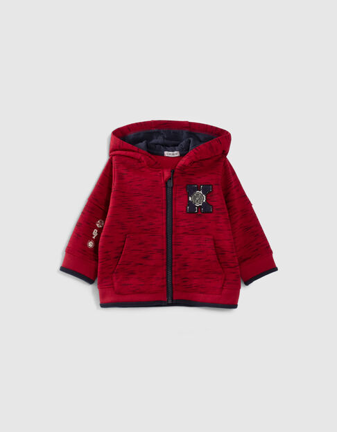 Rot melierte Babyjungen-Kapuzenjacke aus Molleton