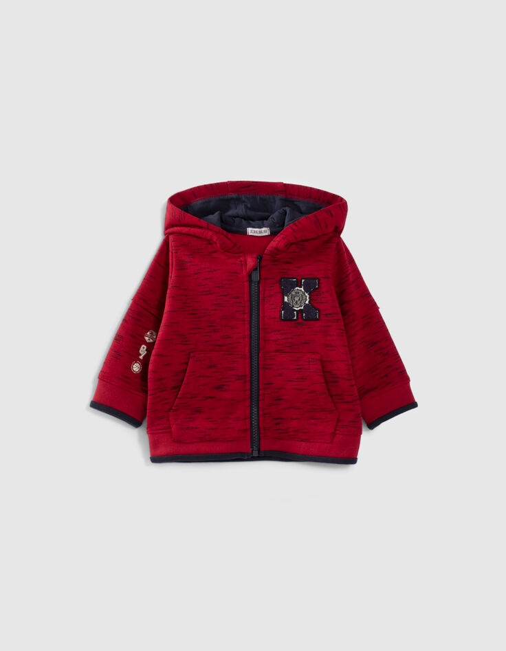 Cárdigan rojo jaspeado felpa capucha bebé niño-1