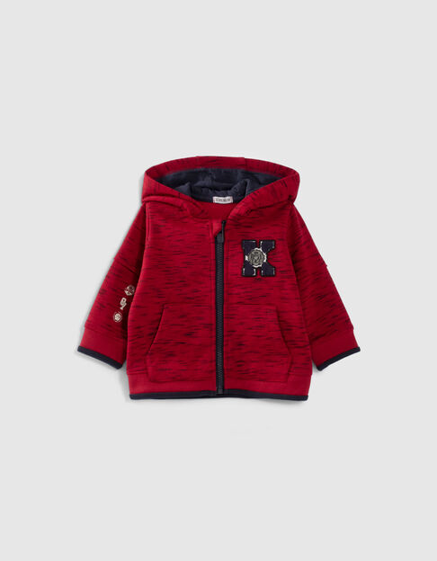 Baby boys’ red marl fleece hooded cardigan