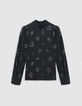 Blouse manche longue noire motif léopard brodé sequins Femme-7
