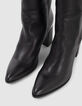 Women’s black leather heeled boots with metal bar-5