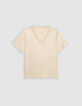 Camiseta manga corta beige irisado acanalada mujer-5