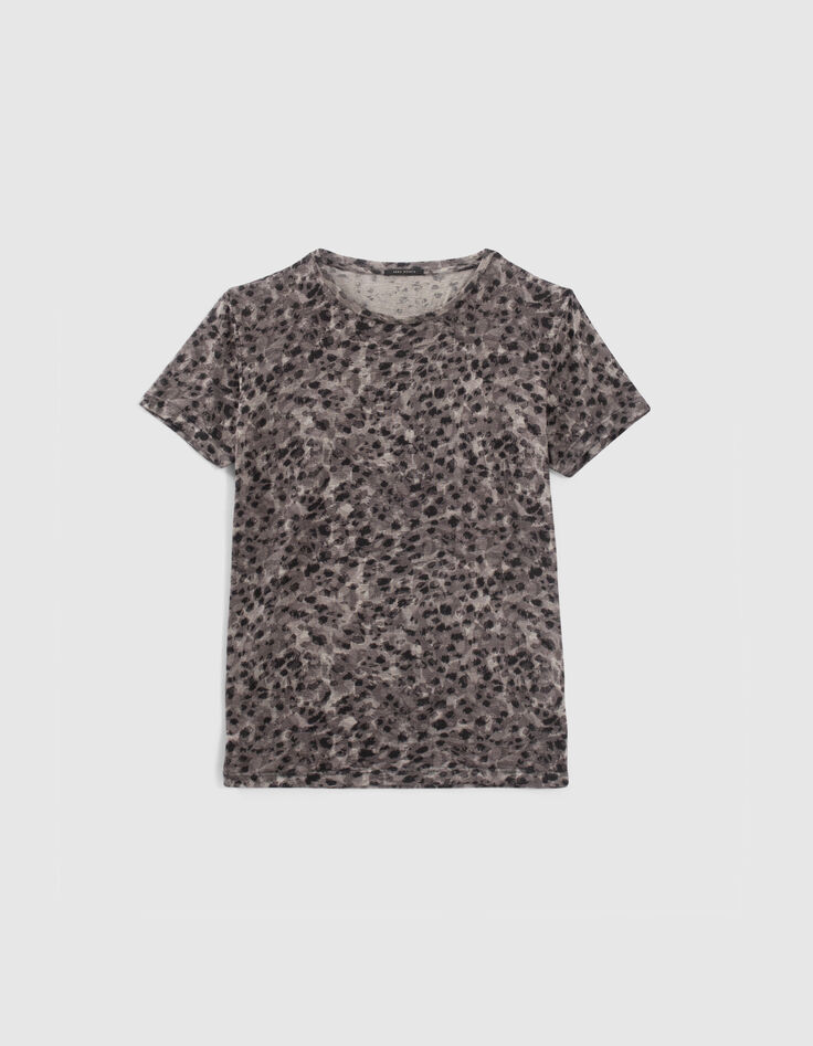 Graues T-Shirt aus Leinen und Viskose mit Druck Frau-1