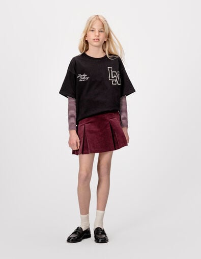 Falda corta burdeos plisada niña - IKKS