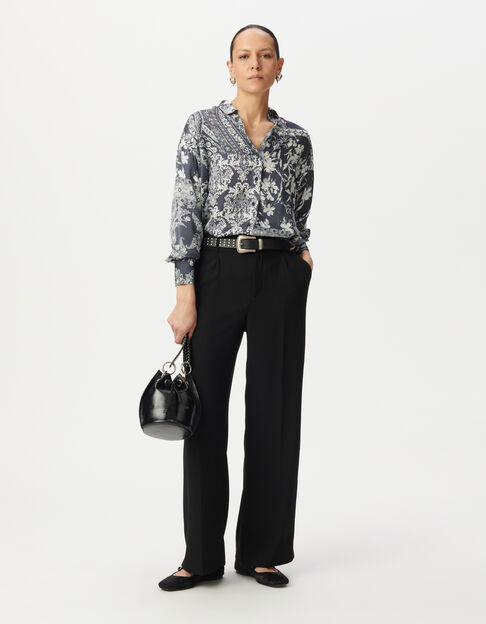 Camisa azul grisáceo satinado estampado pañuelo mujer - IKKS