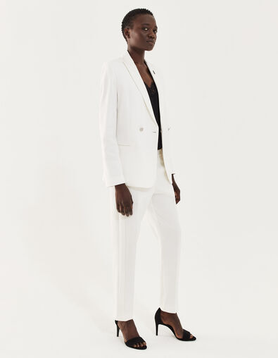 Pantalon tailleur en tencel blanc cassé bande côté femme - IKKS