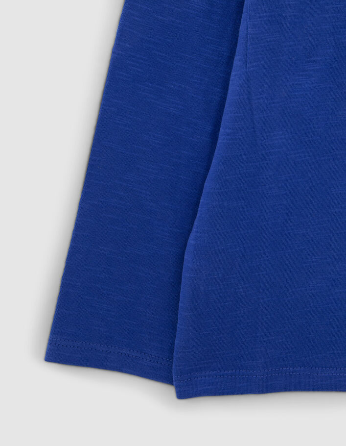 Elektrisch blauw T-shirt biokatoen opdruk buldog jongens-7