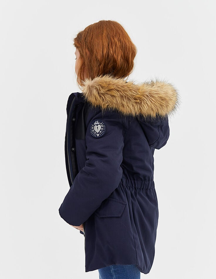 Marineblauer 2-in-1-Mädchenparka mit Wendesteppweste-1
