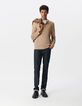 Herrenpullover, beige, Biowolle, Feinstrick, Tunikakragen-1