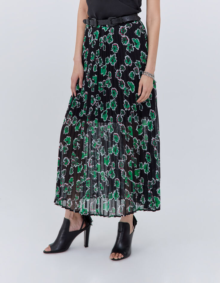 Langer, schwarzer Damenrock mit Maxi-Blumenprint-3