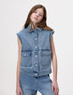 Veste sans manches en jean bleu fille-1