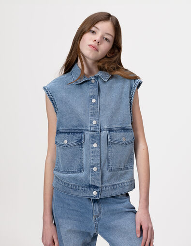 Veste sans manches en jean bleu fille - IKKS