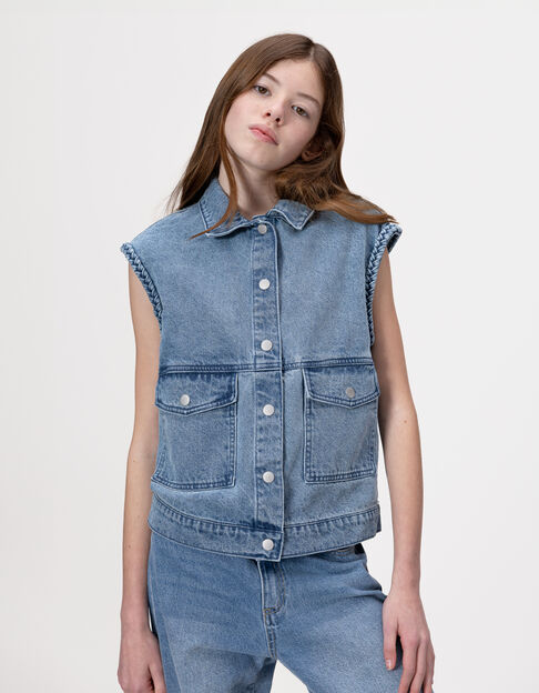 Veste sans manches en jean bleu fille - IKKS