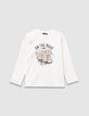 Boys’ white organic cotton T-shirt with printed van image-1