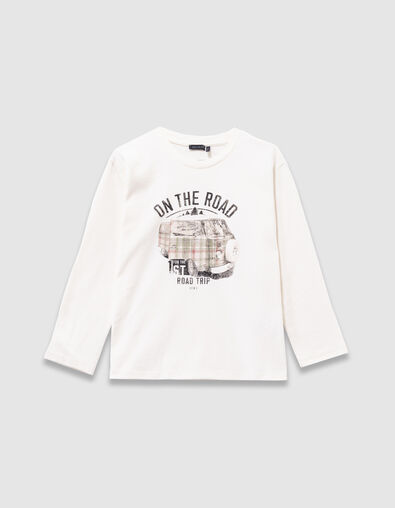 Boys’ white organic cotton T-shirt with printed van image - IKKS