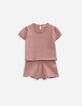 Pink openwork baby girl shorts and T-shirt set-1