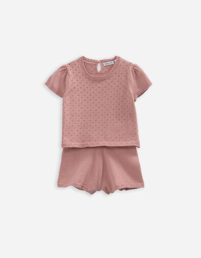 Pink openwork baby girl shorts and T-shirt set - IKKS