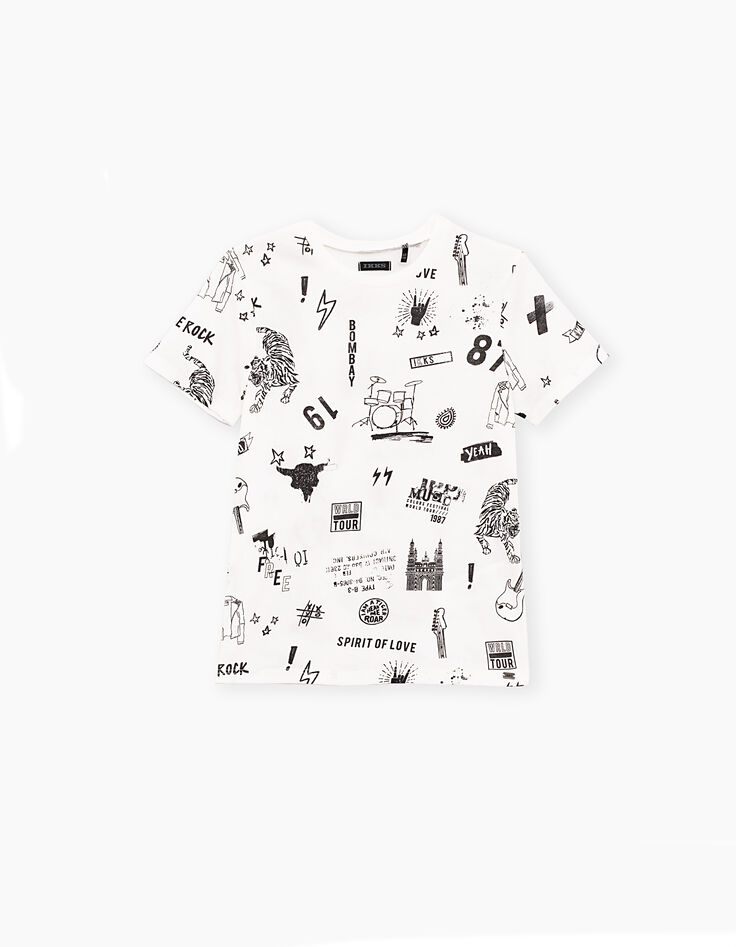 Tee-shirt blanc cassé à dessins musique et tigres garçon -2
