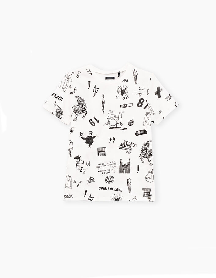 Camiseta blanco roto con dibujos música y tigres niño  - IKKS