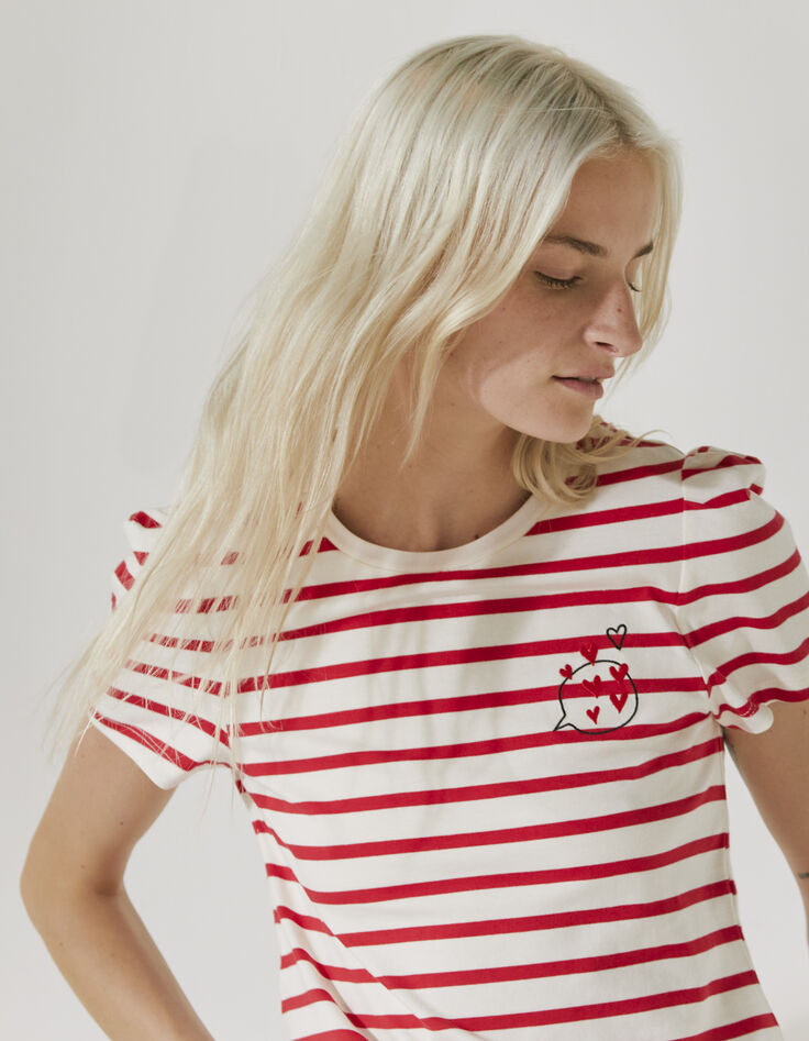 Women’s sailor stripe-style cotton T-shirt, chest badges-4