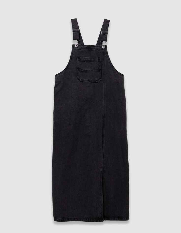 Robe-salopette midi en jean gris fendue fille-4