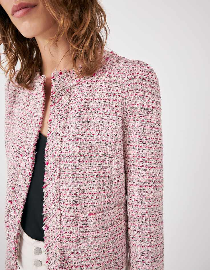 Chaqueta cuadrada tweed fantasía rosa mujer-4