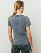 Tee-shirt en coton jersey bleu gris tête de cerf femme-2