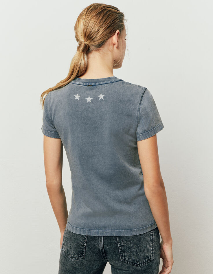 Tee-shirt en coton jersey bleu gris tête de cerf femme-2