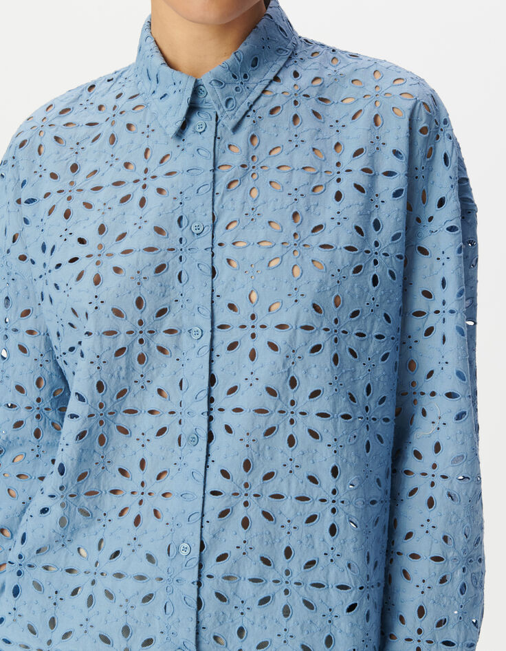 Camisa azul manga larga bordado inglés mujer-4
