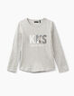 Girls’ grey marl IKKS Think Wild embroidery&patch T-shirt-1