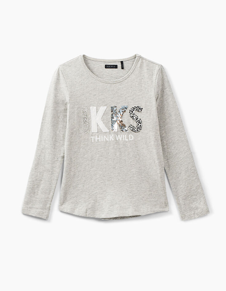Girls’ grey marl IKKS Think Wild embroidery&patch T-shirt-1