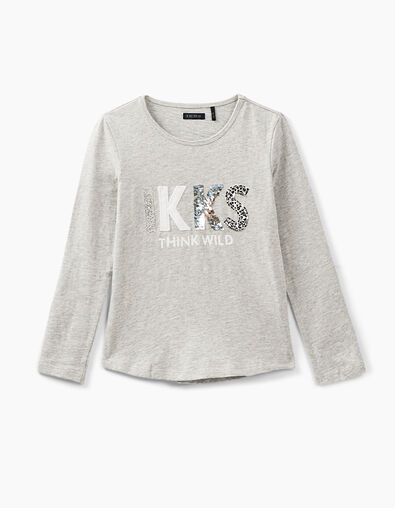 Grijs T-shirt met IKKS geborduurd en Think Wild meisjes - IKKS